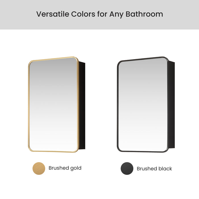 Pacifica Brushed Gold Mirror Cabinet – 20" W x 32" H Aluminum Medicine Cabinet for Modern Bathrooms