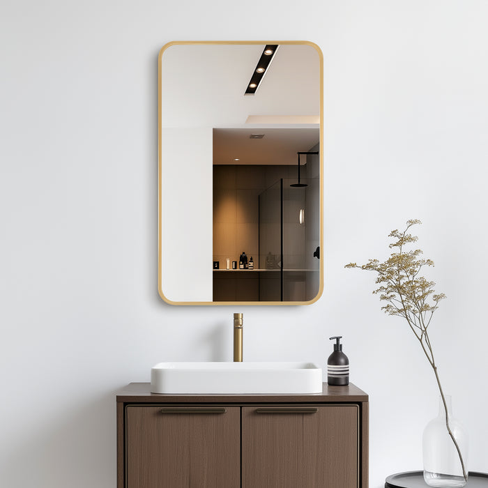 Pacifica Brushed Gold Mirror Cabinet – 20" W x 32" H Aluminum Medicine Cabinet for Modern Bathrooms