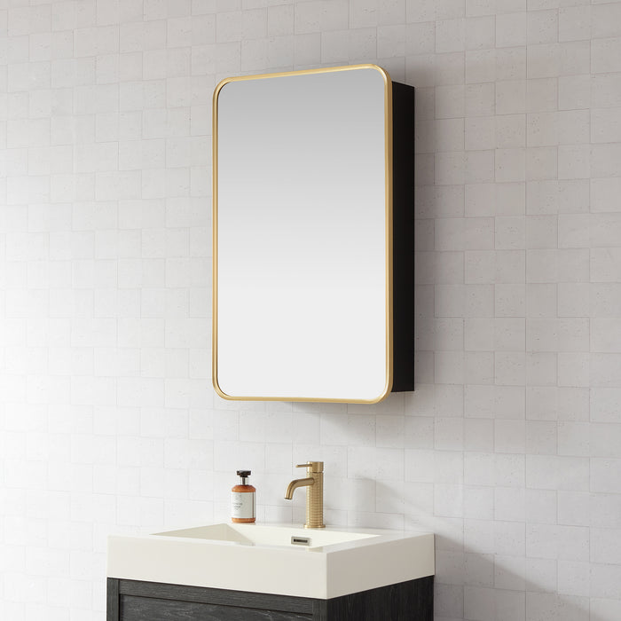 Pacifica Brushed Gold Mirror Cabinet – 20" W x 32" H Aluminum Medicine Cabinet for Modern Bathrooms