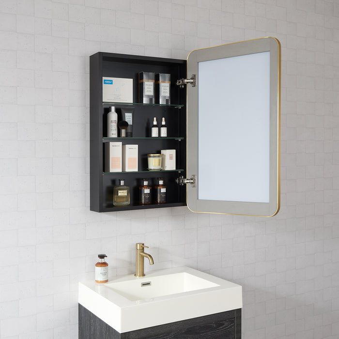 Pacifica Brushed Gold Mirror Cabinet – 20" W x 32" H Aluminum Medicine Cabinet for Modern Bathrooms
