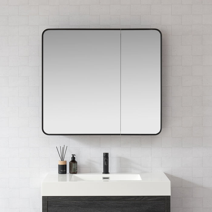 Parterre 36x32 Wall-Mounted Medicine Cabinet – Brushed Black Aluminum Frame & Mirror