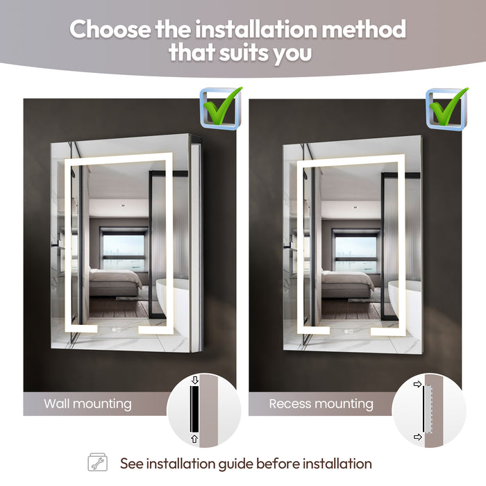 Loden 24x32 Lighted Medicine Cabinet – Modern Frameless LED Mirror with Aluminum Frame