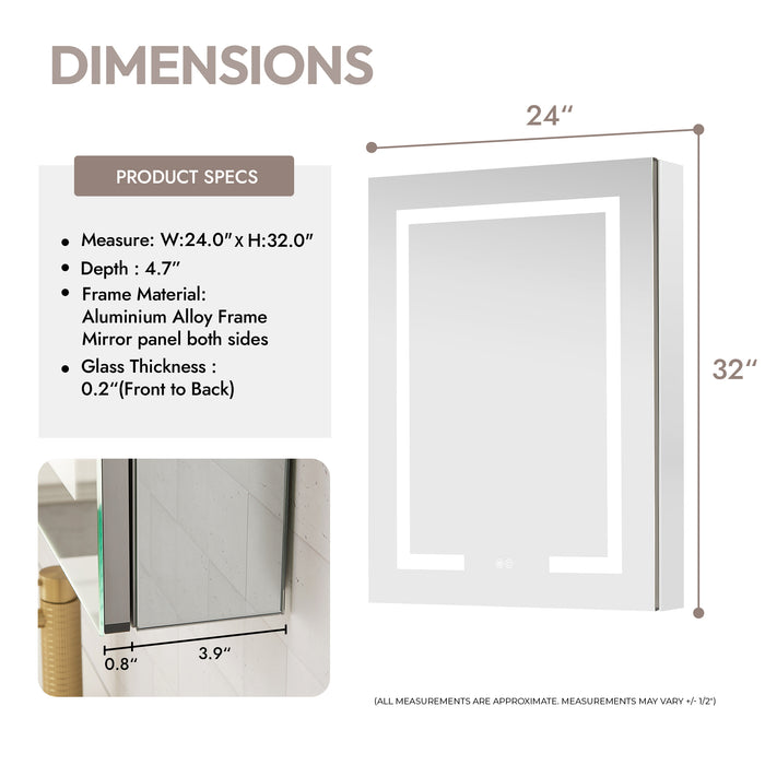 Loden 24x32 Lighted Medicine Cabinet – Modern Frameless LED Mirror with Aluminum Frame