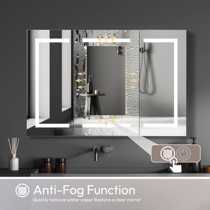 Loxley Lighted Bathroom Mirror Cabinet – 48" x 32" Aluminum Frameless Design with Soft-Close Doors