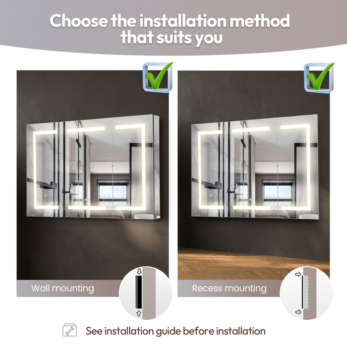 Loxley Lighted Bathroom Mirror Cabinet – 48" x 32" Aluminum Frameless Design with Soft-Close Doors