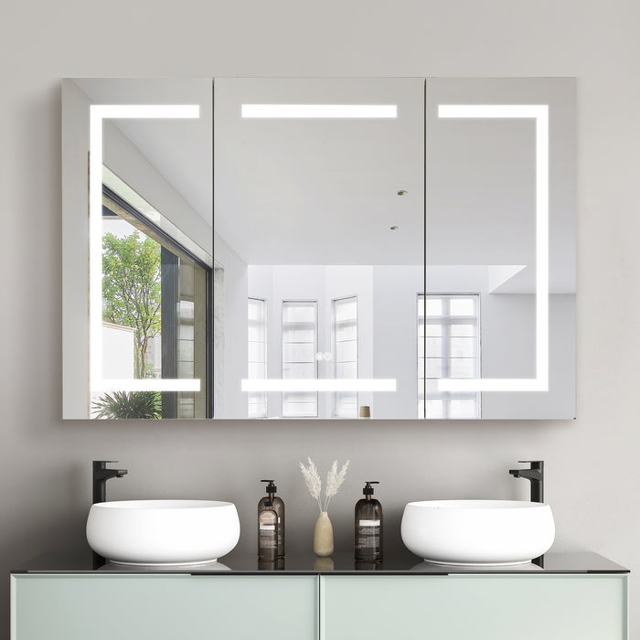 Loxley Lighted Bathroom Mirror Cabinet – 48" x 32" Aluminum Frameless Design with Soft-Close Doors