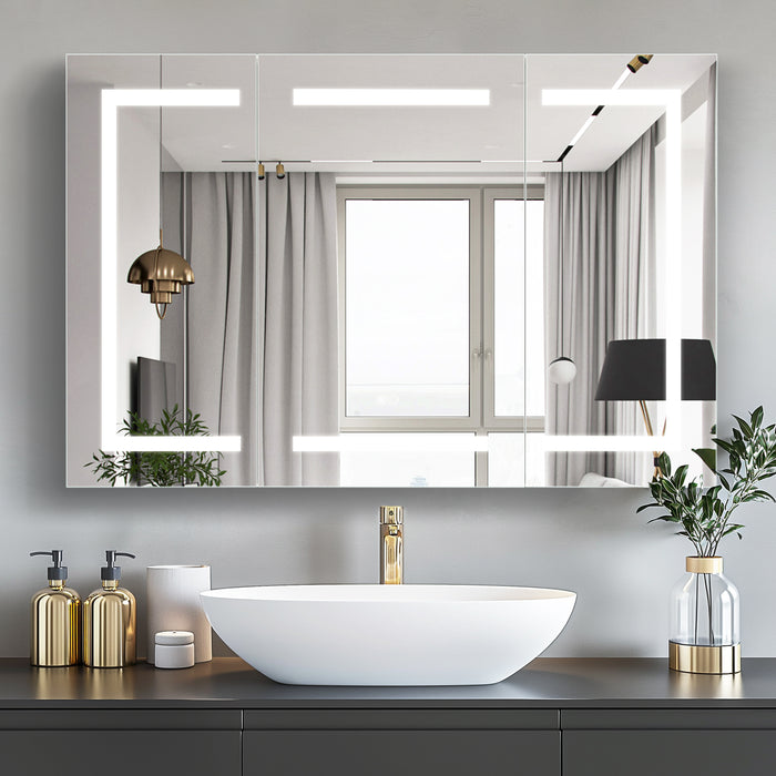 Loxley Lighted Bathroom Mirror Cabinet – 48" x 32" Aluminum Frameless Design with Soft-Close Doors