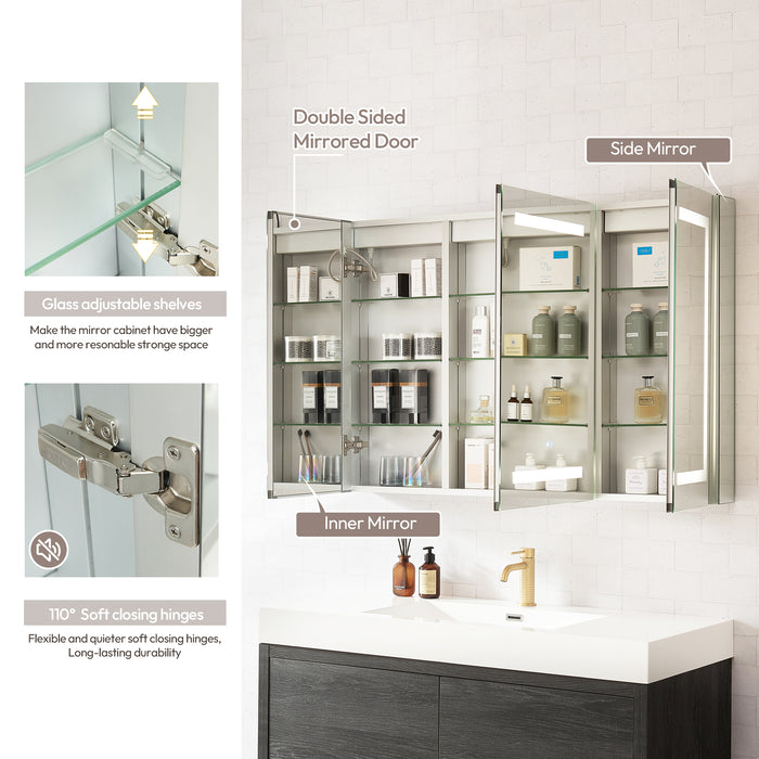 Loxley Lighted Bathroom Mirror Cabinet – 48" x 32" Aluminum Frameless Design with Soft-Close Doors