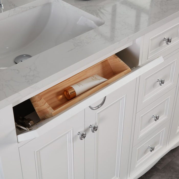 Petronelle 60" Solid Wood White Traditional Bathroom Vanity - Artificial Stone Top with Soft Close Drawers