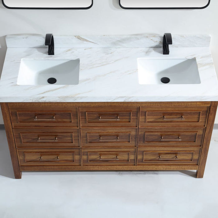 Marya Ebony Wood 60" Double Sink Bathroom Vanity – Modern Style with White Marble Top and Soft-Close Storage