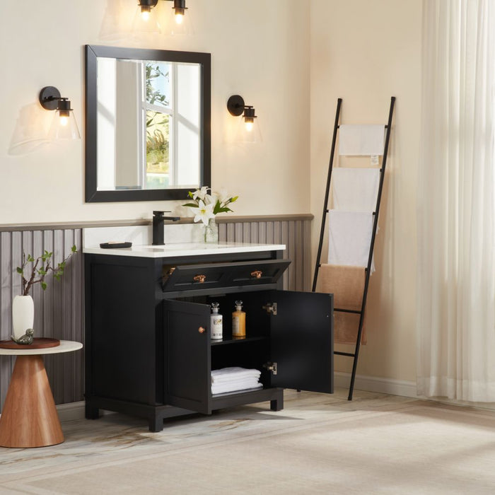 36" Solid Wood Elizabeth Collection Bathroom Vanity Tricorn Black Finish with Artificial Stone Top