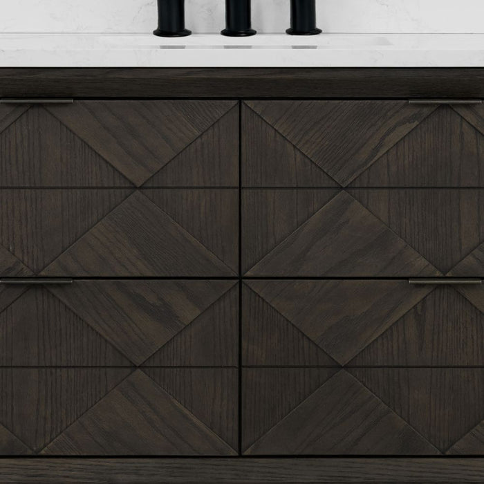 Latina 48" Brown Oak Free-Standing Bathroom Vanity – Single Sink with White Artificial Stone Top and 4 Drawers