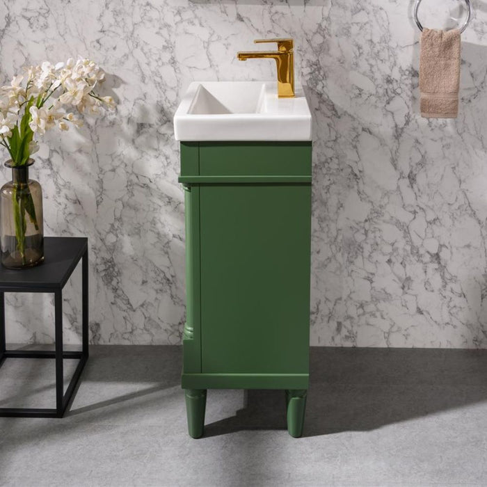 Bardot 18" Green Sink Vanity – Compact Single Door with White Ceramic Basin