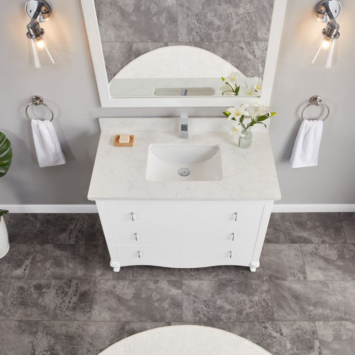 Warwick 42" White Bathroom Vanity - Solid Wood Construction with 1" Artificial Stone Top & 3 Dovetail Drawers
