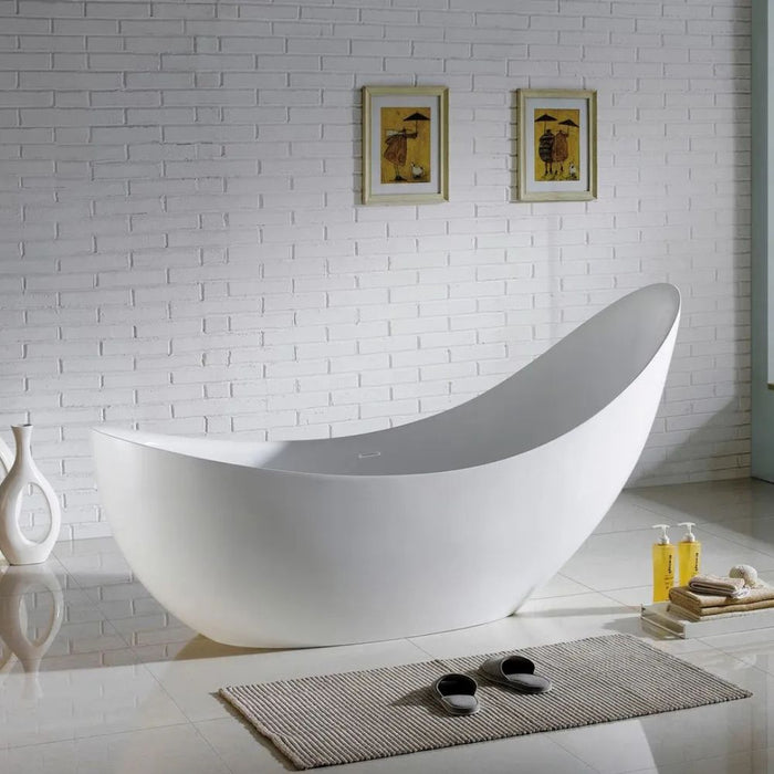 Cilombo 81" White Contemporary Free Standing Bathtub – Ergonomic Acrylic Design with Thermal Retention