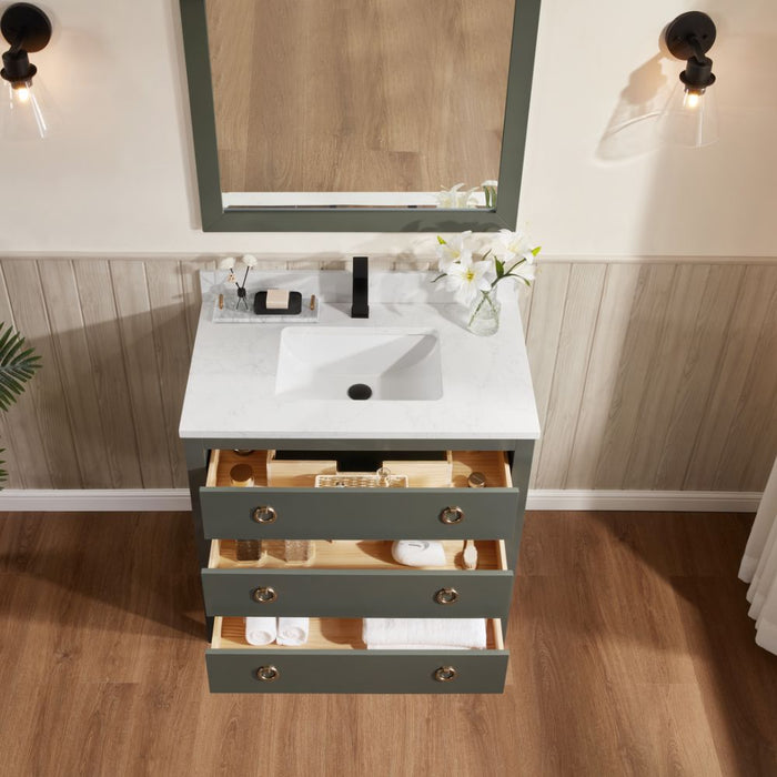 Keita 36" Pewter Green Transitional Bathroom Vanity - Solid Wood Construction with Artificial Stone Countertop & Rectangle Basin
