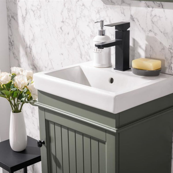 18" Avalon Green Single Sink Vanity Cabinet – Solid Poplar with White Ceramic Top & Pre-drilled Faucet Hole