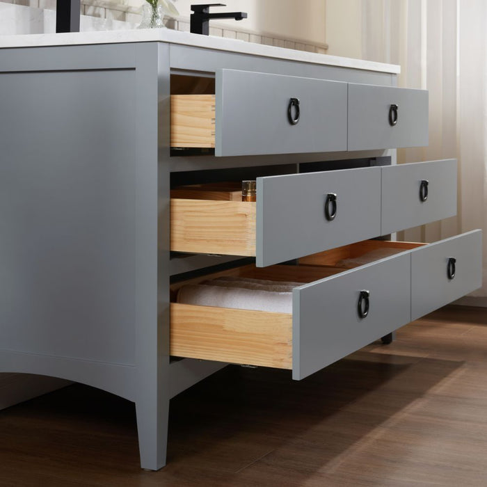 Jamie 60" Blue Solid Wood Bathroom Vanity – Contemporary Design with Stone Countertop