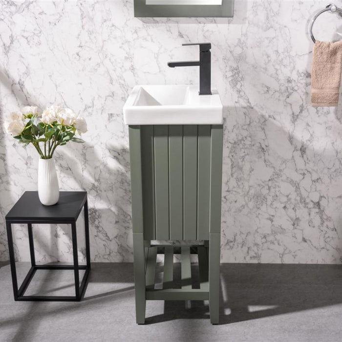 Aster 18" Pewter Green Ceramic Bathroom Vanity - Single Sink with White Top