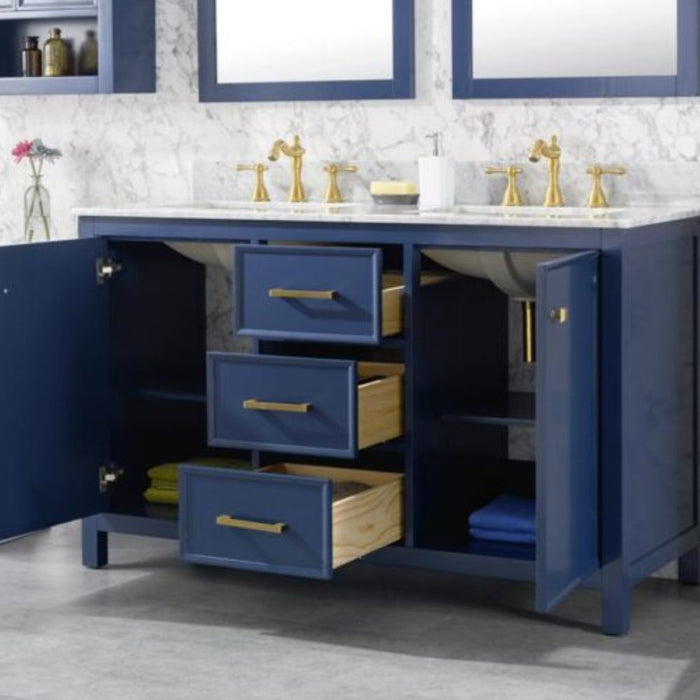 Gardner 54" Modern Double Sink Bathroom Vanity Pewter Green Finish Blue Stone Top with Storage Cabinet and Drawers