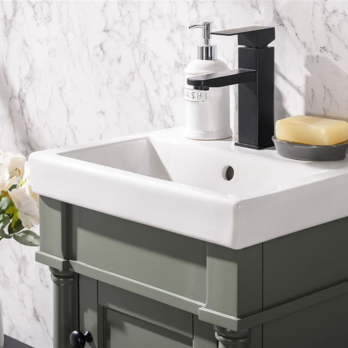 Aurora 18" Pewter Green Ceramic Sink Vanity – Space-Saving Bathroom Storage