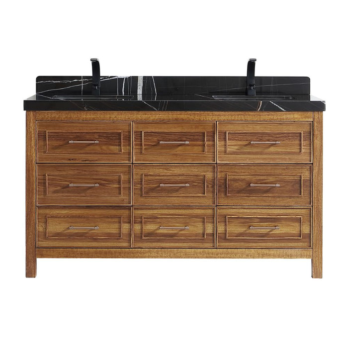 Venezia 60" Ebony Double Sink Vanity – Dark Finish Plywood Construction with White Natural Top