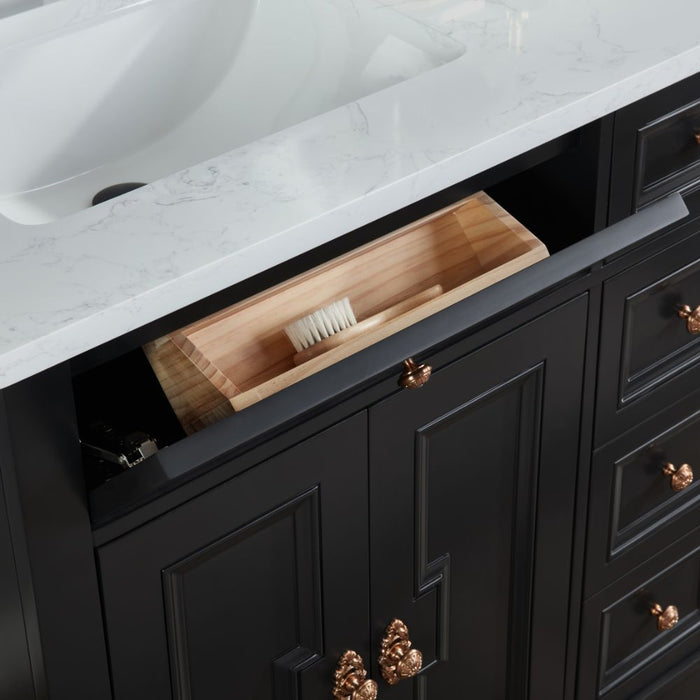 Tritan 36" Solid Wood Tricorn Black Bathroom Sink Vanity with Soft-Close Doors & Stone Countertop