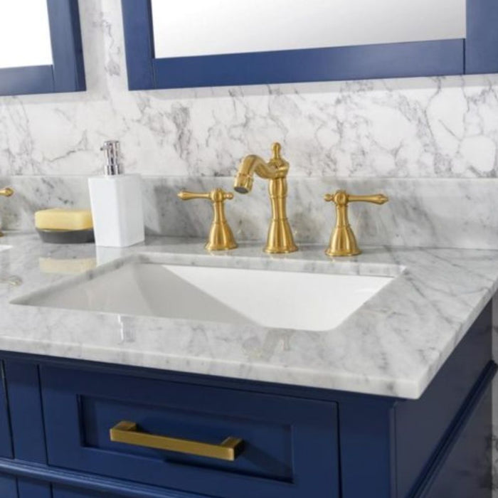 Herzen 54" Blue Wood Double Sink Vanity – Carrara Top & Soft Close Drawers