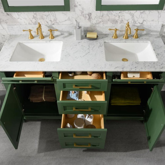 60" Caramay Green Double Vanity – Marble Top, Modern Bathroom Style