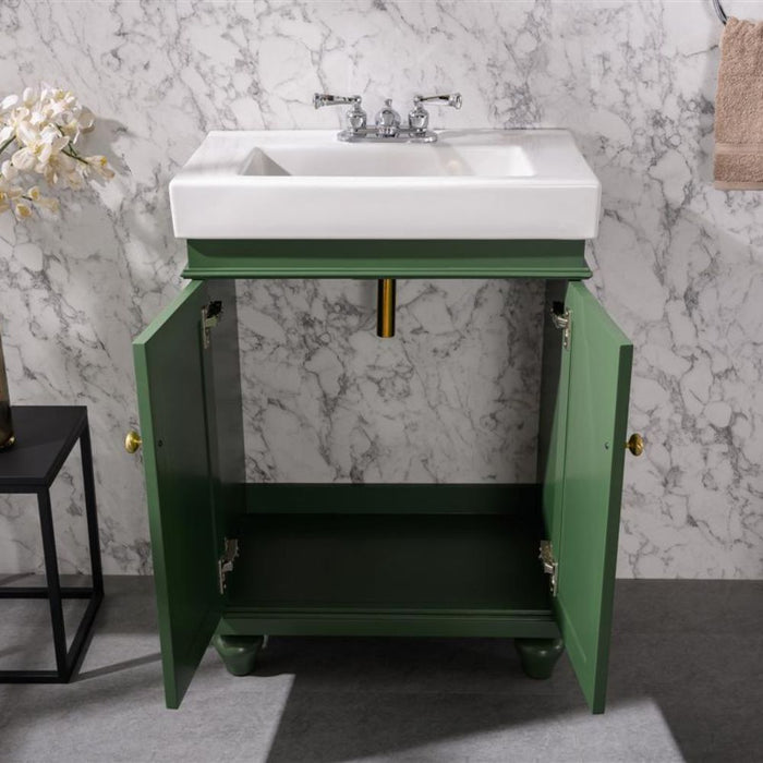 Iola 24" Green Vogue Style Bathroom Vanity Cabinet with White Ceramic Basin and Dual Doors