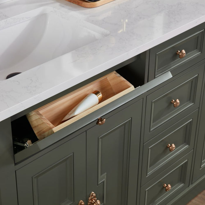 Payton 60" Solid Wood Pewter Green Single Sink Bathroom Vanity with Artificial Stone Top