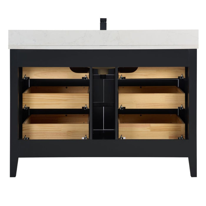 Ginaro 48" Black Solid Wood Sink Vanity – Modern Bathroom Cabinet with Stone Top