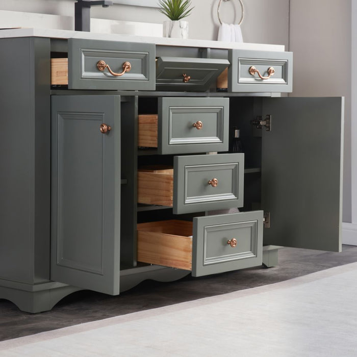 Vivaldi 48" Vivaldi Pewter Green Bathroom Vanity - Solid Wood Construction with 1" Artificial Stone Top & Soft Close Drawers