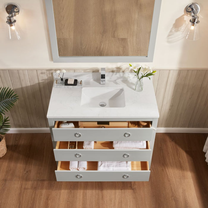 Agnew Silver Strand 42" Silver Sink Vanity – Solid Wood, Artificial Stone Top, Soft-Close Drawers