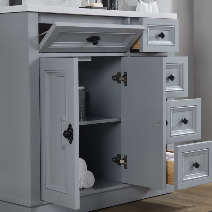 Lahiri 36" Cadet Finish Wood Bathroom Vanity - Single Sink with 4 Soft-Close Drawers & Stone Top