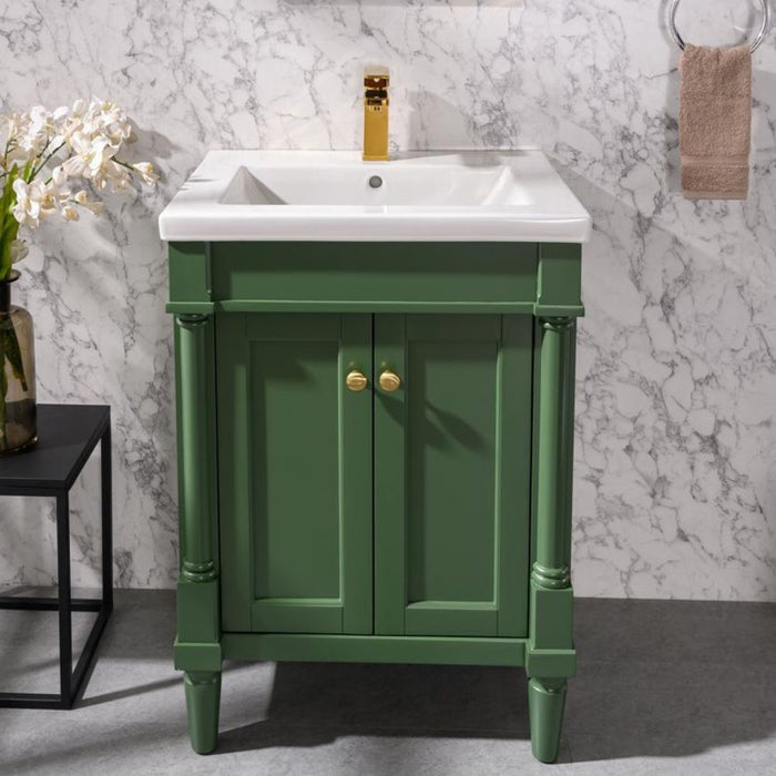 Ashban 24" Pewter Green PVC Bathroom Vanity – Single Sink Ceramic Top with Pre-Drilled Faucet Ready