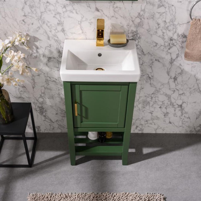 18" Aura Green Sink Vanity Unit – White Ceramic Top with Door Storage