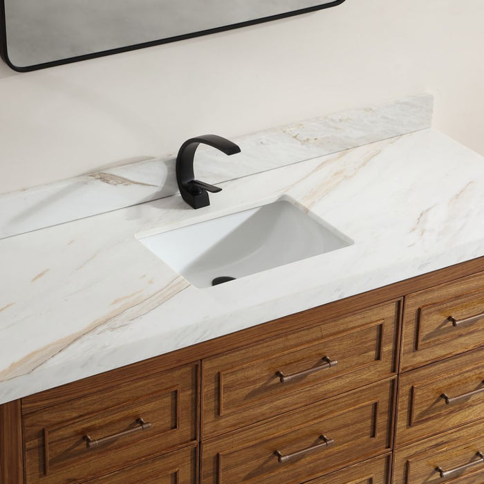 60" Ebony Single Sink Vanity – Modern Freestanding with 2" White Marble Countertop & Ceramic Basin