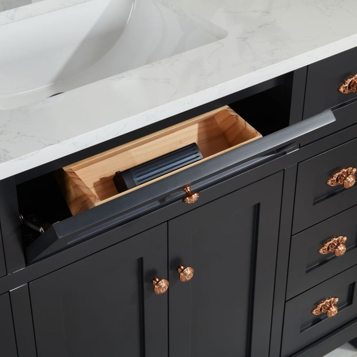 Haversham 48" Tricorn Black Free-Standing Single Vanity - Solid Wood Construction with 8 Dovetail Drawers & Stone Top