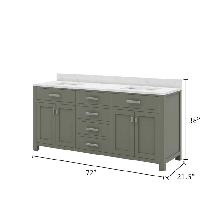 72-Inch Marina Double Sink Glacial Green Bathroom Vanity with Carrara Marble Top