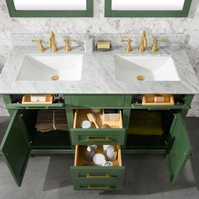 Annabelle 54" Green Wood Double Sink Vanity – Carrara Top, Soft Close Drawers