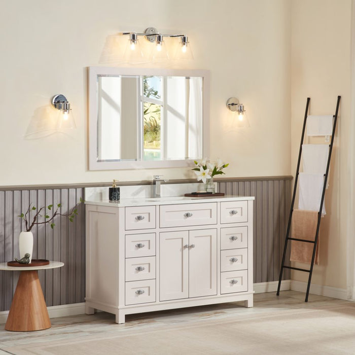 Fernanda 48" Solid Wood Bathroom Vanity in Dreamy White with 1" Artificial Stone Top & Soft Close Storage