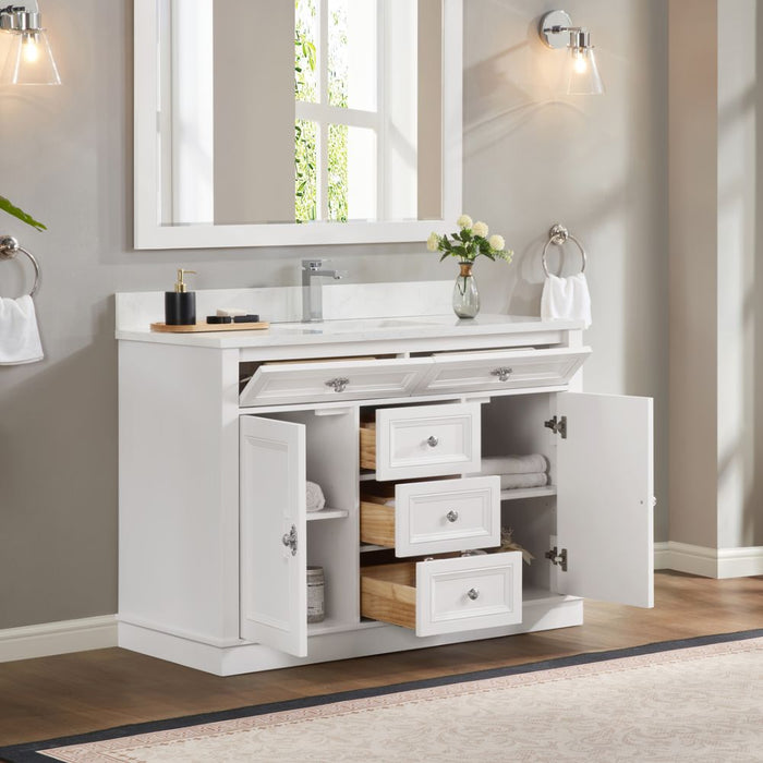 Mistral 48" White Solid Wood Vanity with Artificial Stone Top, Undermount Sink & 5 Dovetail Drawers