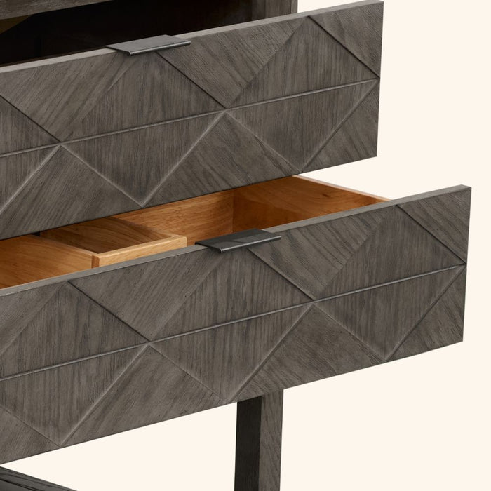 Janis Modern 36" Grey Oak Vanity on Legs with White Artificial Stone Top – 2-Drawer Bathroom Storage