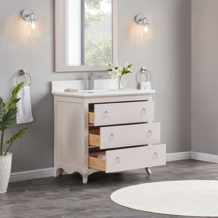 Baretta 36" Dreamy Solid Wood Bathroom Vanity in White – Contemporary Style with Stone Countertop