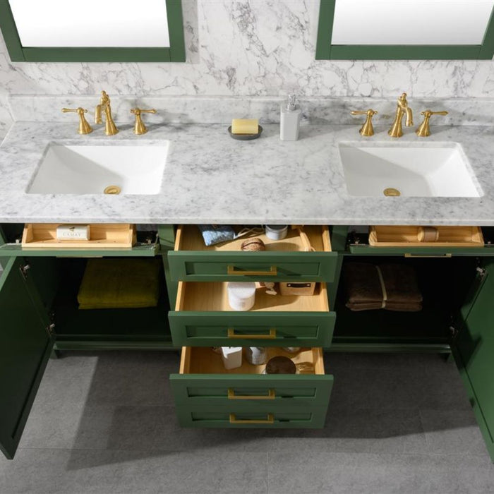 Joelle 72" Vogue Green Double Bathroom Vanity – Carrara White Top, Modern Look