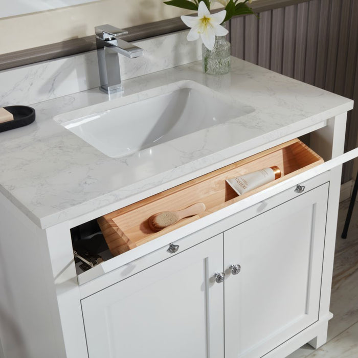 Broxburn 36" White Solid Wood Bathroom Vanity with Artificial Stone Top - FusionBath Classic Collection Single Sink Freestanding