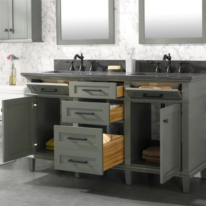 Sylvia Pewter 60" Bathroom Vanity – Green Finish, Double Sink, Stone Top