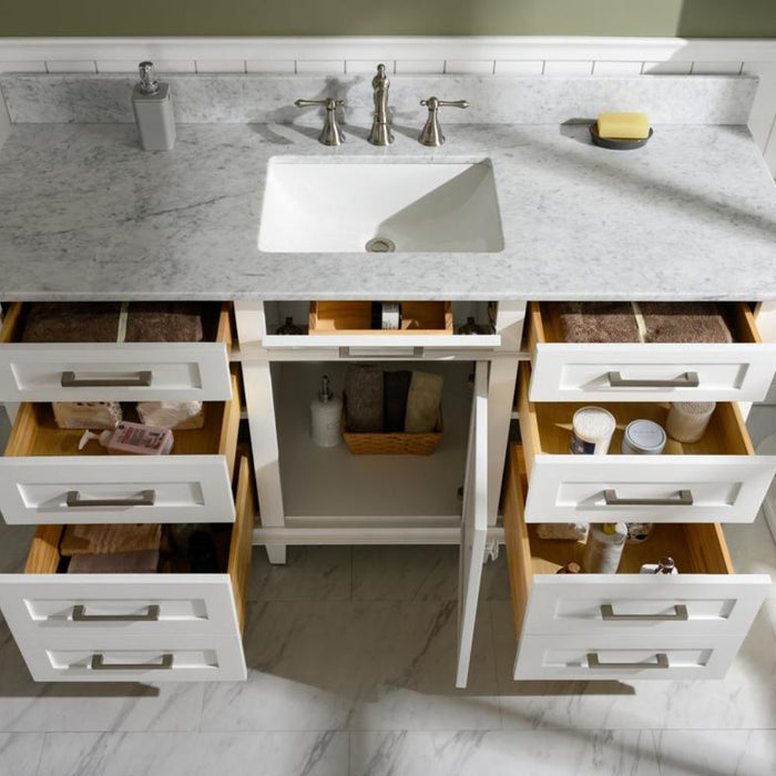 Lisen 60" Bathroom Vanity – White Cabinet with Marble Countertop