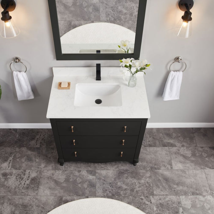 Zaira 36" Solid Wood Vanity – Matte Black Bathroom Cabinet with Artificial Stone Countertop